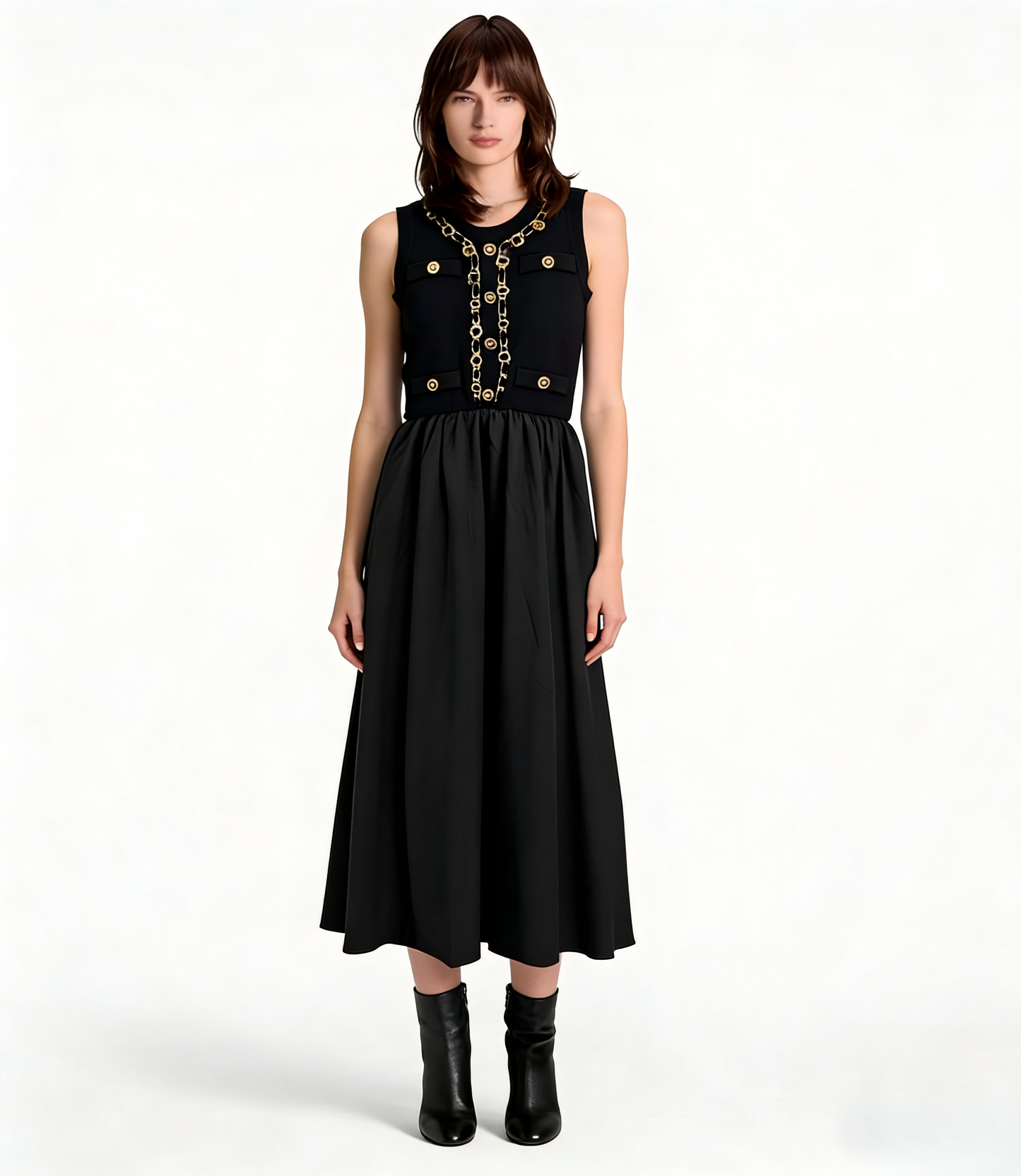 260315 New spring-autumn hand-sewn leather letter chain dress