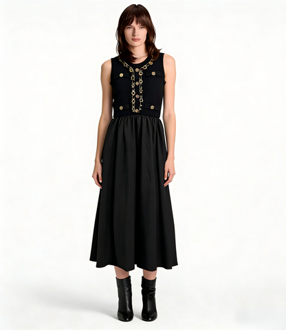 260315 New spring-autumn hand-sewn leather letter chain dress