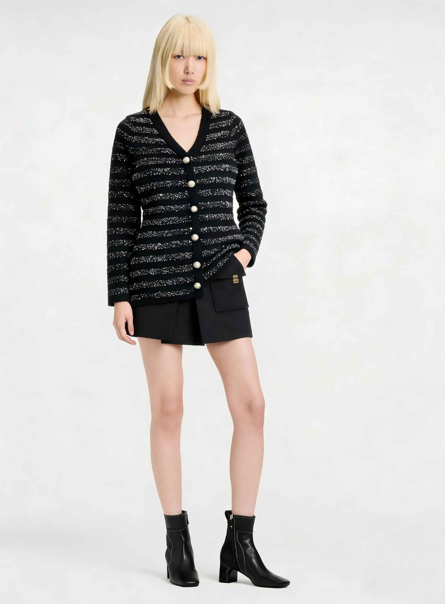 260315 New autumn-style thick stripe knitted chic blouse coat