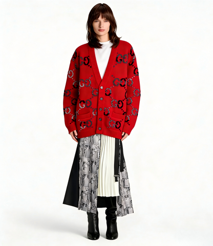 260315 New fall/winter style thick knitted graphic print pullover sweater