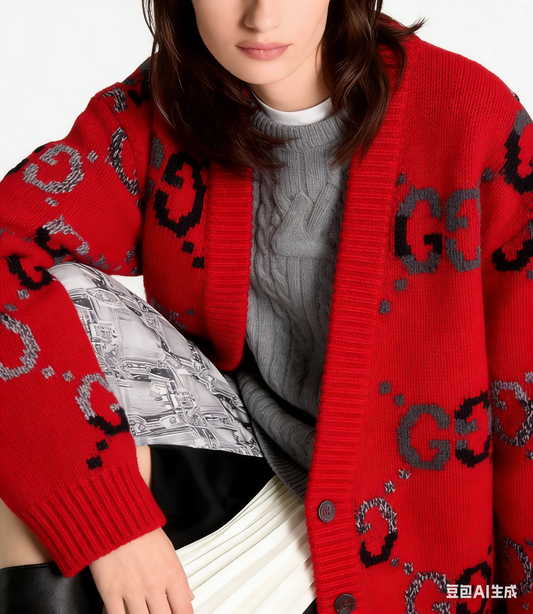 260315 New fall/winter style thick knitted graphic print pullover sweater