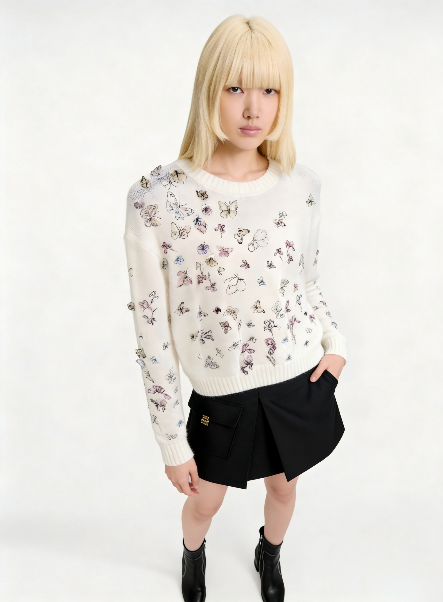 260315 New spring-autumn style white butterfly-shaped sweater