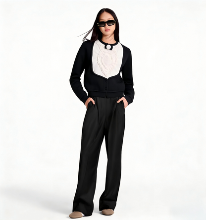 260315 New spring-autumn style black and white striped knitted cardigan
