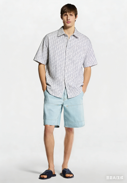 260315 New high-quality full-letter printed jacquard short-sleeved shirt