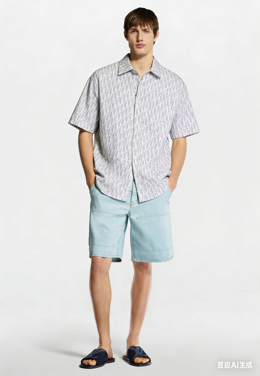 260315 New high-quality full-letter printed jacquard short-sleeved shirt