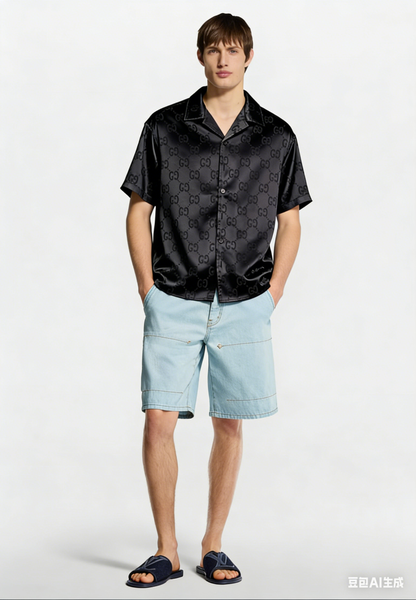 260315 New high-quality full-letter printed jacquard short-sleeved shirt