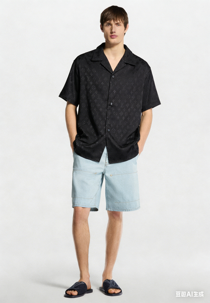 260315 New high-quality full-letter printed jacquard short-sleeved shirt