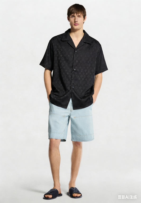 260315 New high-quality full-letter printed jacquard short-sleeved shirt