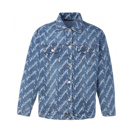 0717 New blue denim print jacket