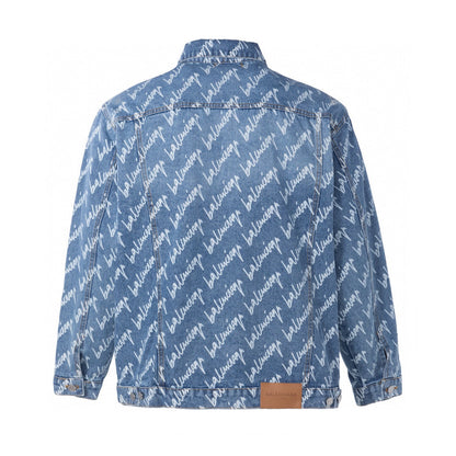 0717 New blue denim print jacket