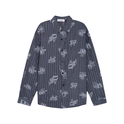 0818 New autumn and winter feature print loose version long-sleeved shirt