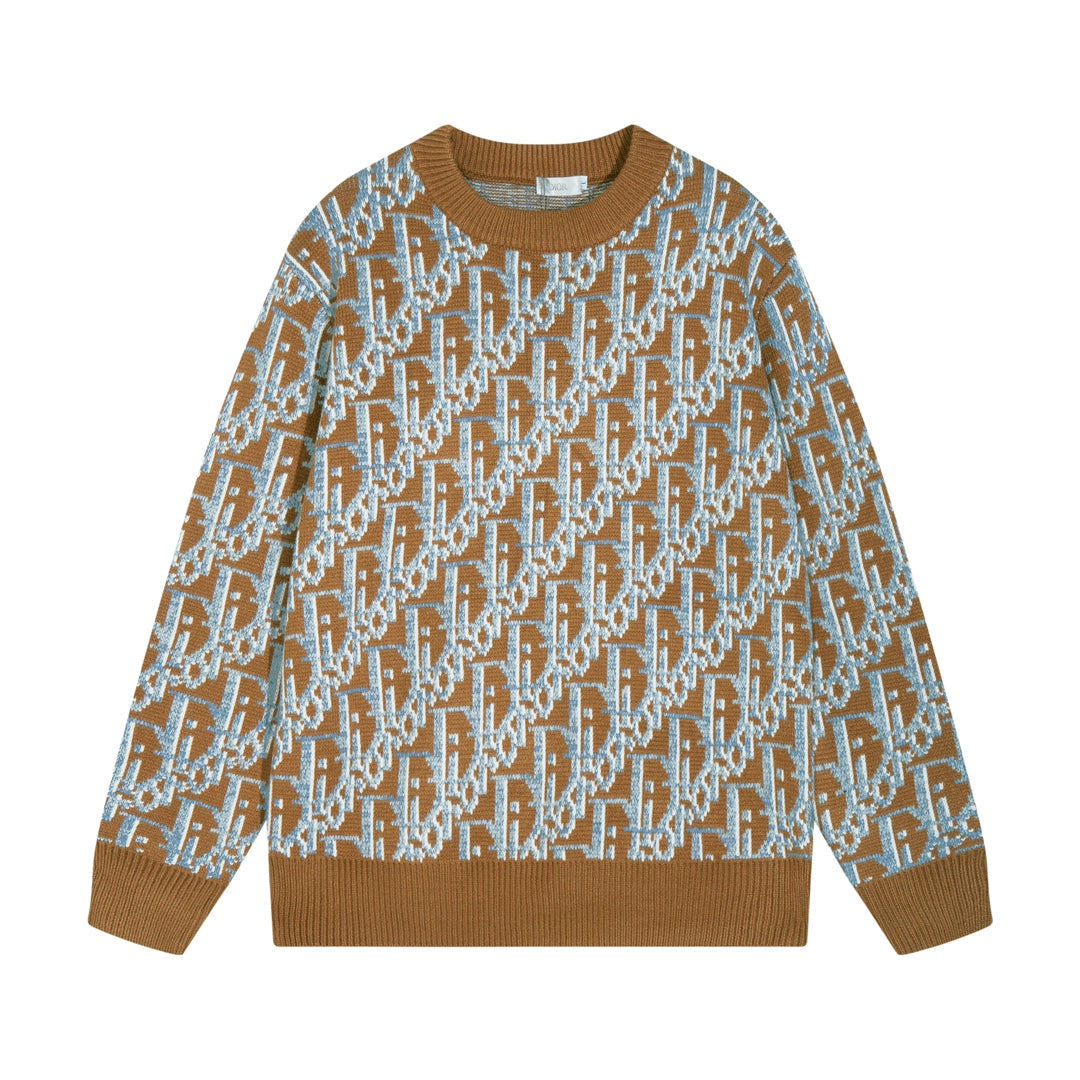 0909 Colorful logo jacquard wool crew-neck sweater