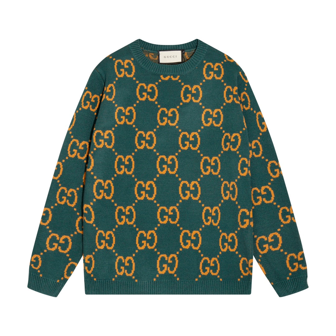 0909 New alphabet jacquard crew-neck sweater