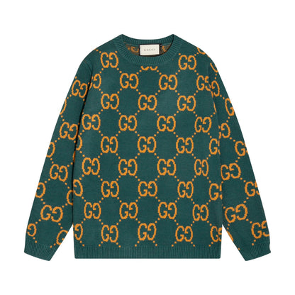 0909 New alphabet jacquard crew-neck sweater