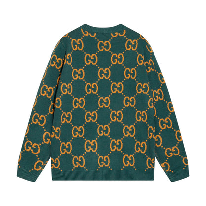 0909 New alphabet jacquard crew-neck sweater