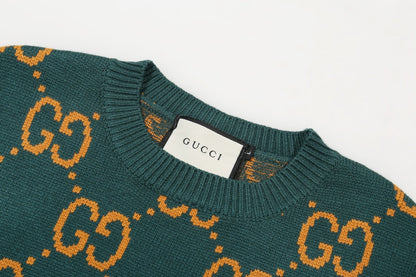 0909 New alphabet jacquard crew-neck sweater