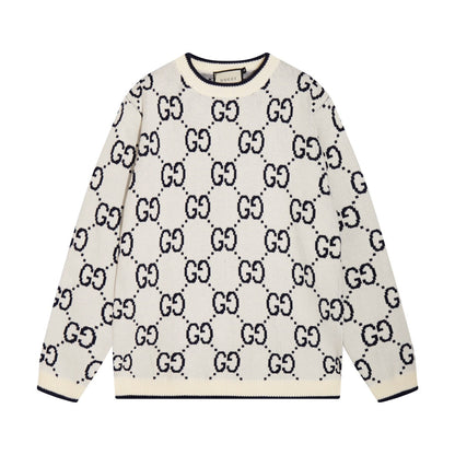 0909 New alphabet jacquard crew-neck sweater