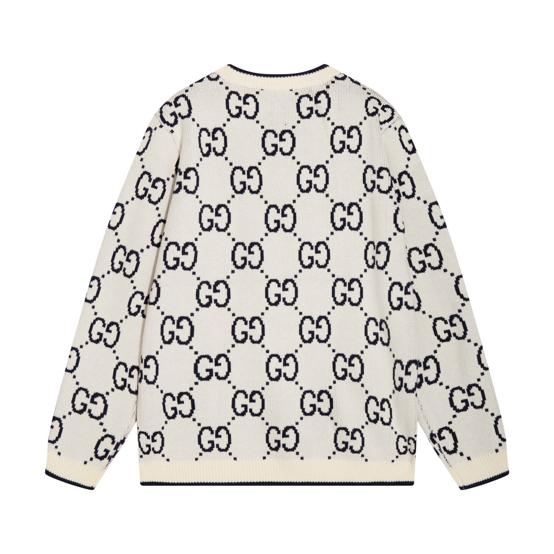 0909 New alphabet jacquard crew-neck sweater