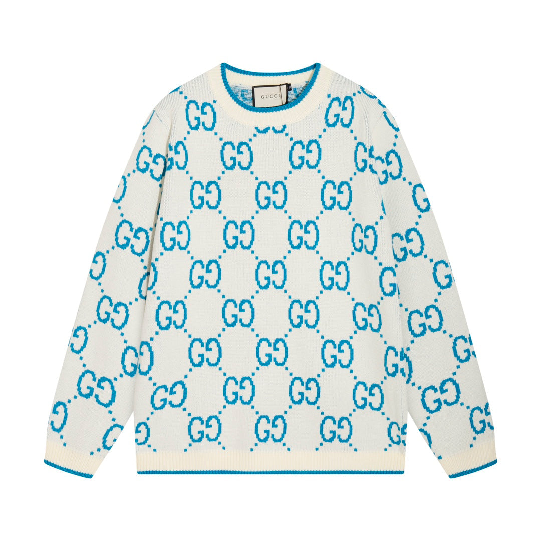 0909 New alphabet jacquard crew-neck sweater