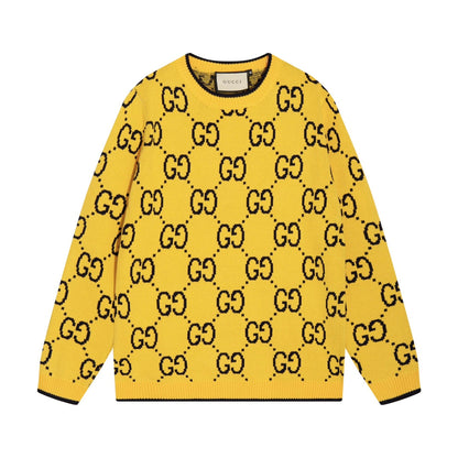 0909 New alphabet jacquard crew-neck sweater