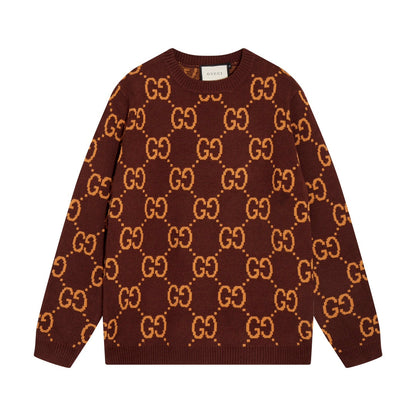 0909 New alphabet jacquard crew-neck sweater