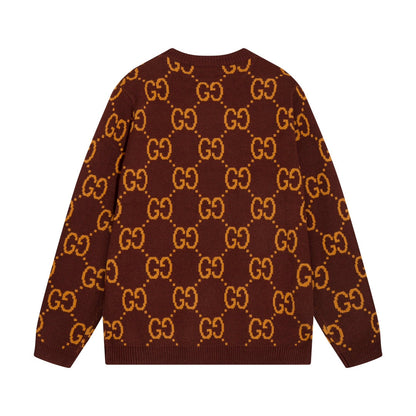 0909 New alphabet jacquard crew-neck sweater