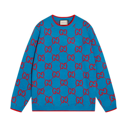 0909 New alphabet jacquard crew-neck sweater