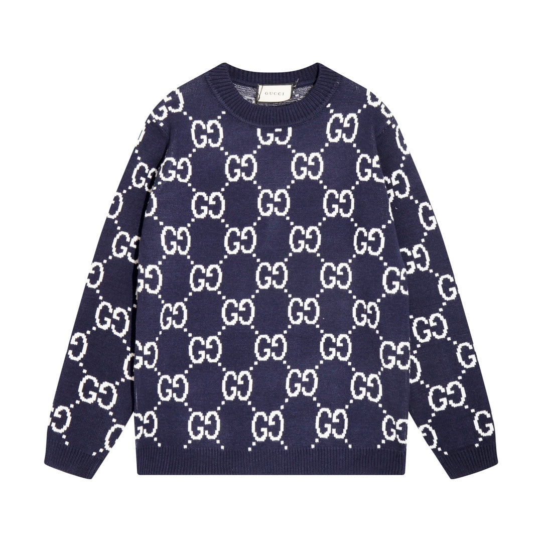 0909 New alphabet jacquard crew-neck sweater