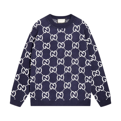 0909 New alphabet jacquard crew-neck sweater