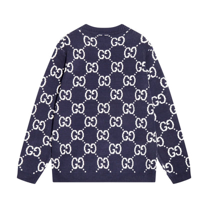 0909 New alphabet jacquard crew-neck sweater