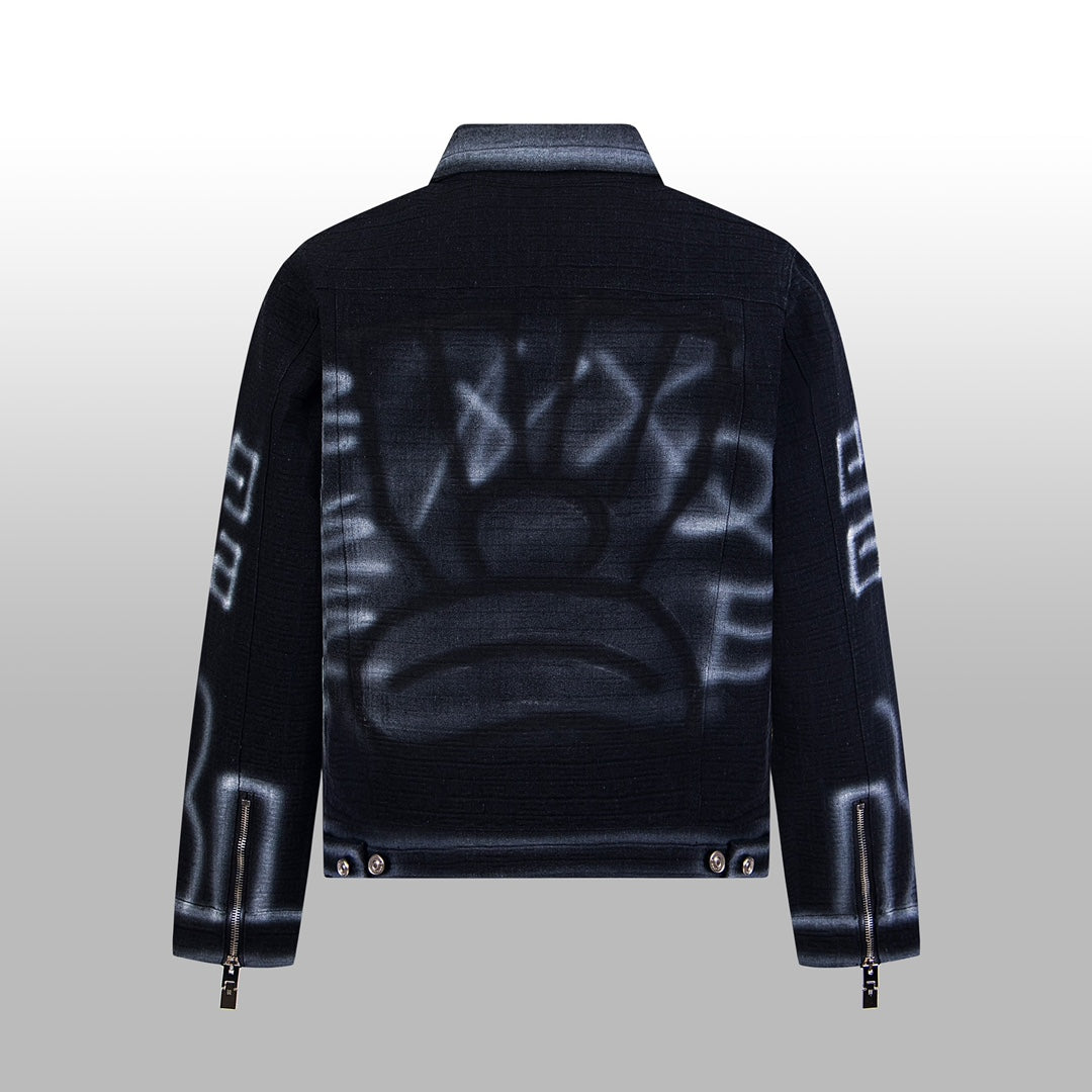 1014 High quality picture shot graffiti dark denim jacket