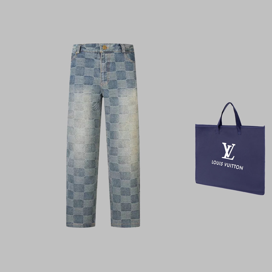 1014 High quality jacquard heavy wash denim pant