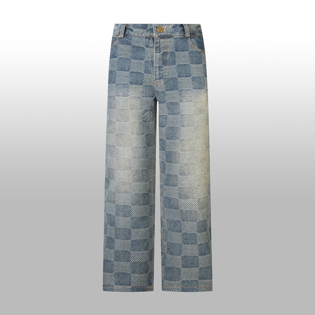 1014 High quality jacquard heavy wash denim pant