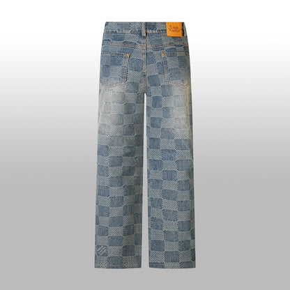 1014 High quality jacquard heavy wash denim pant