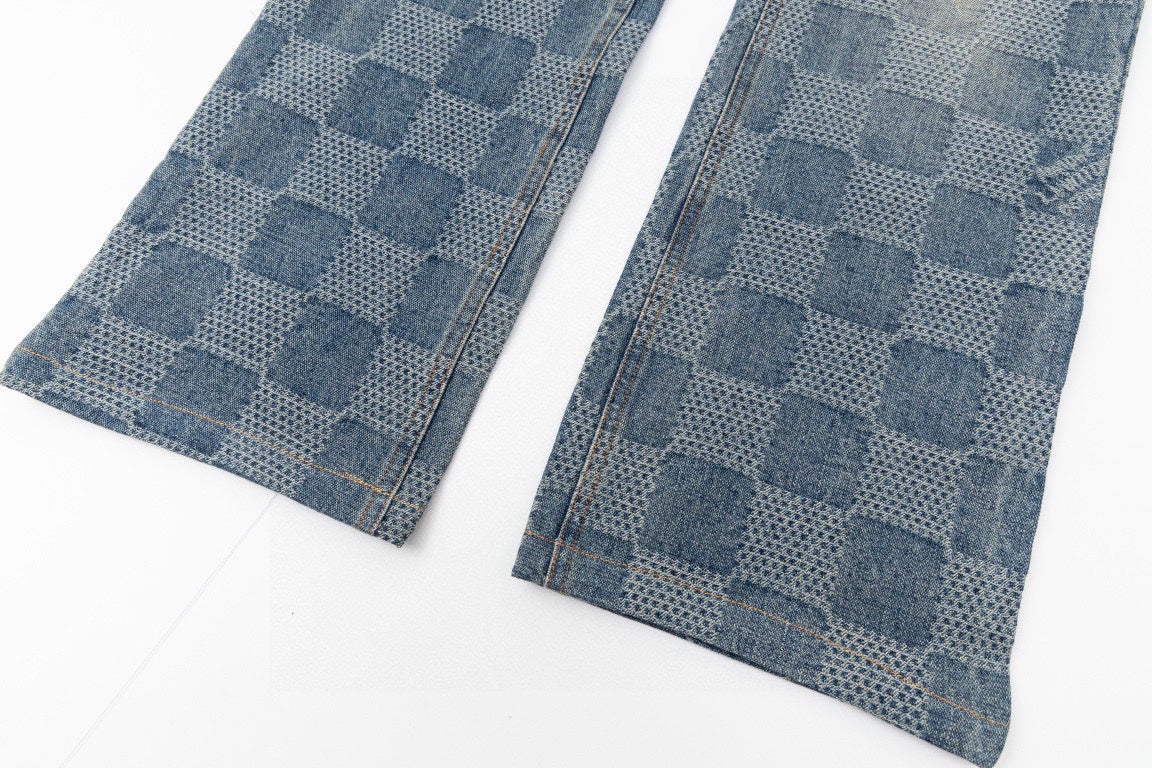 1014 High quality jacquard heavy wash denim pant