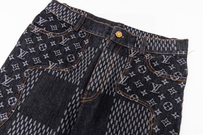 1014 High quality jacquard heavy wash denim pant