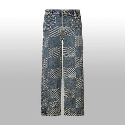 1014 High quality jacquard heavy wash denim pant