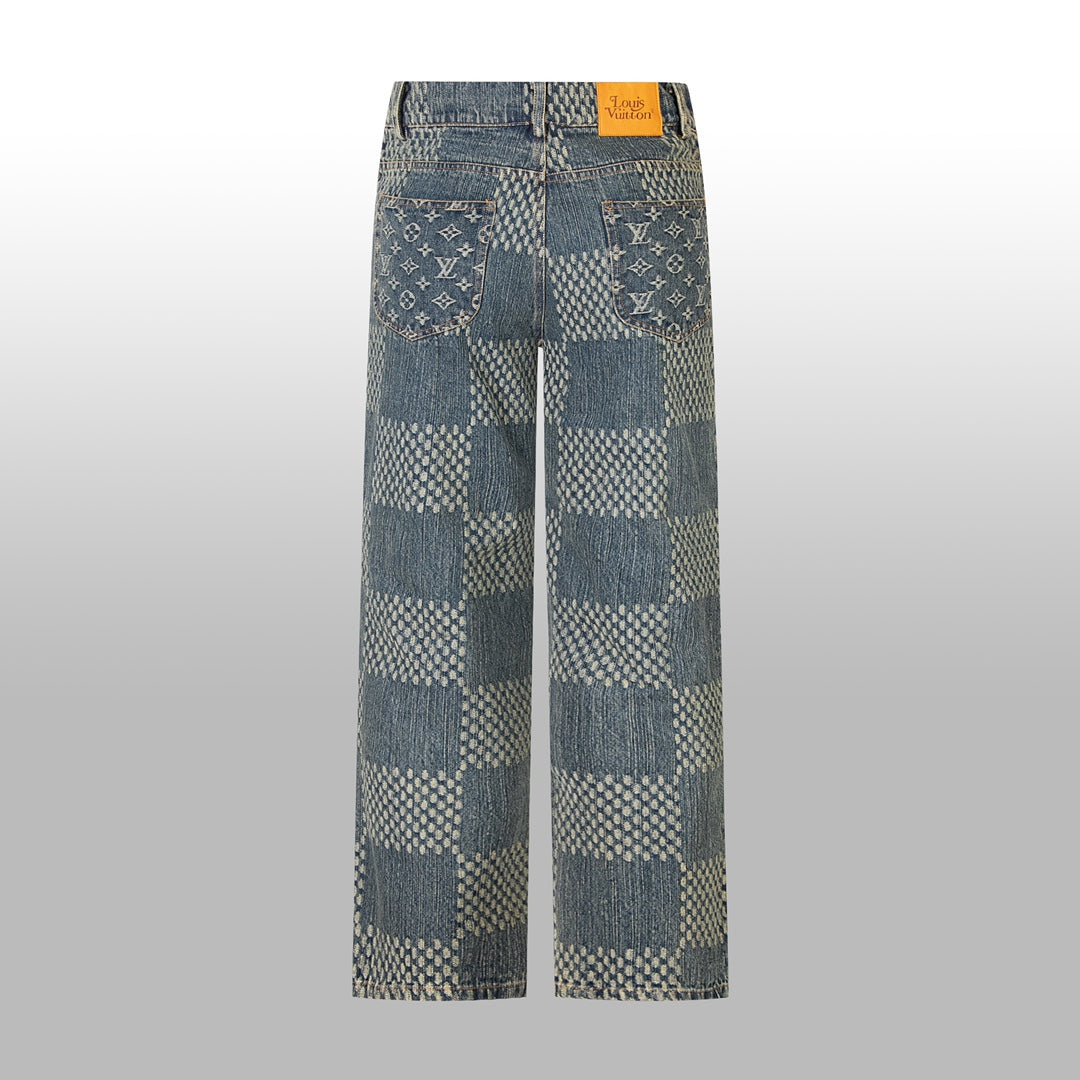 1014 High quality jacquard heavy wash denim pant