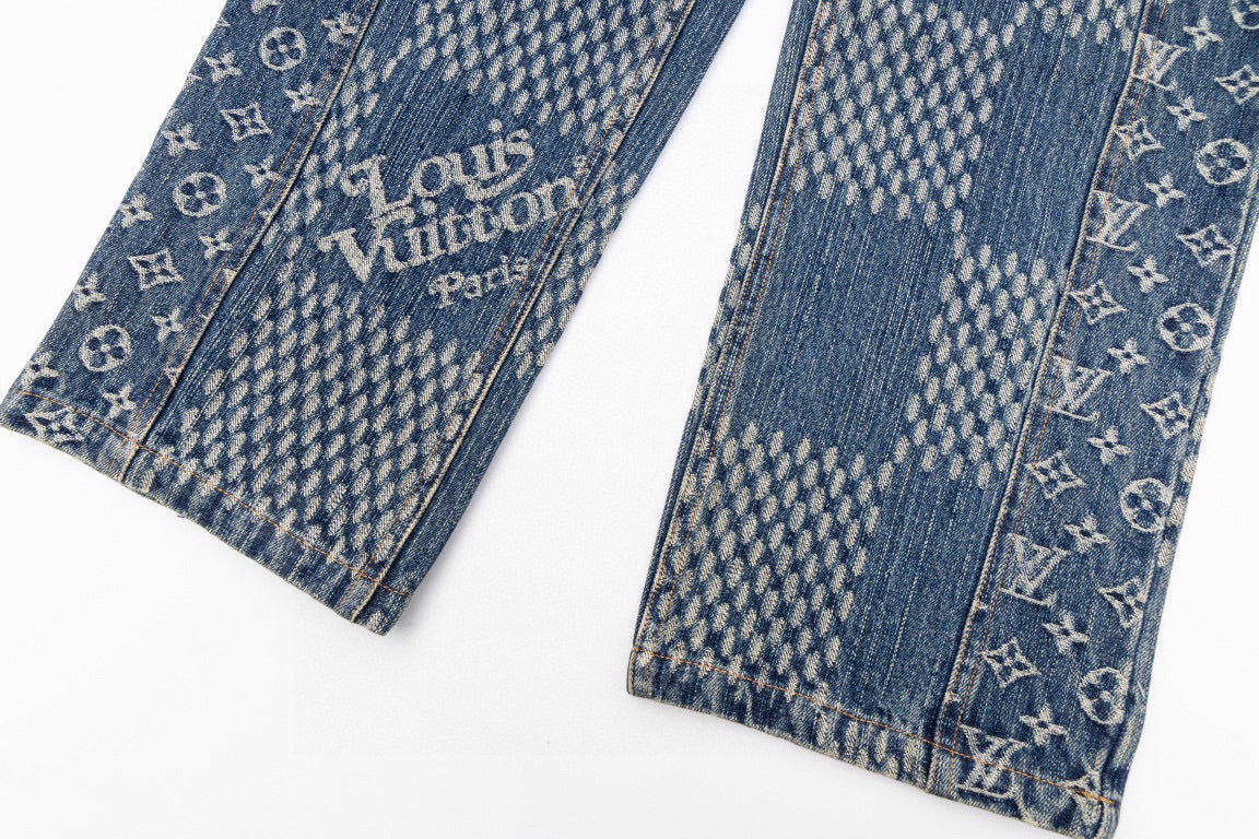 1014 High quality jacquard heavy wash denim pant