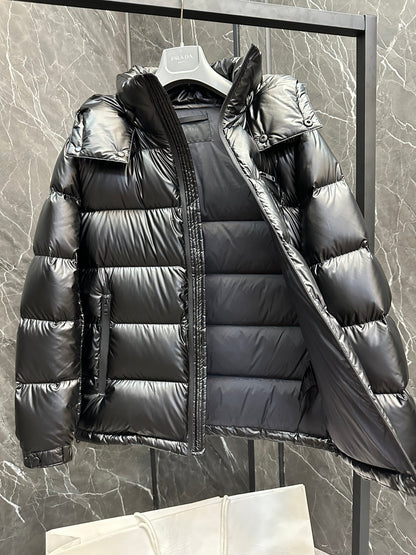 1021 New black techno-leather down jacket