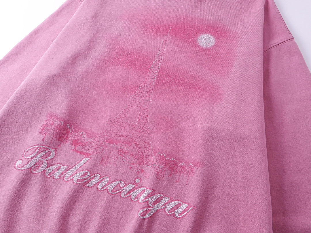 1021 New tower direct spray white ink gradient color printing washed and ground to make old hoodie