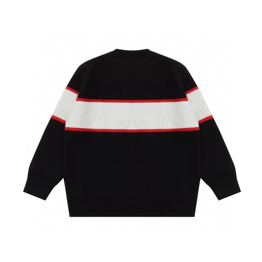 1102 New letter red striped jacquard knit crewneck sweater