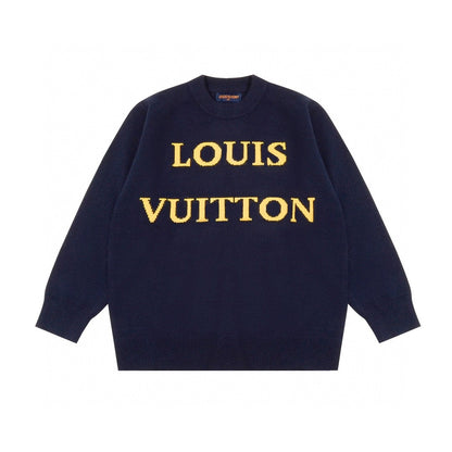 1102 New yellow and blue color contrast letters logo jacquard crewneck sweater