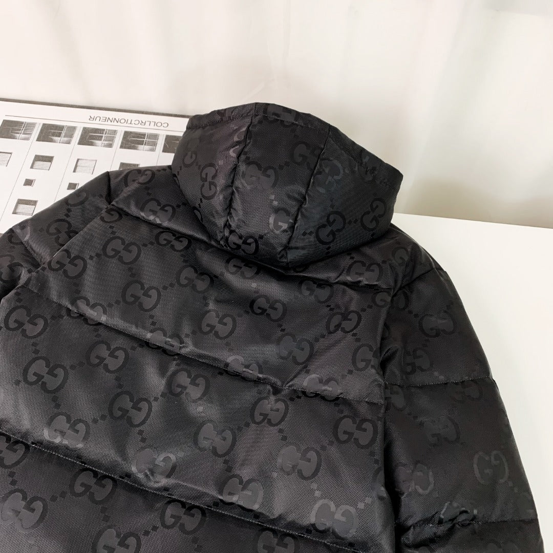 1102 New high quality jacquard dark print full print hooded down jacket