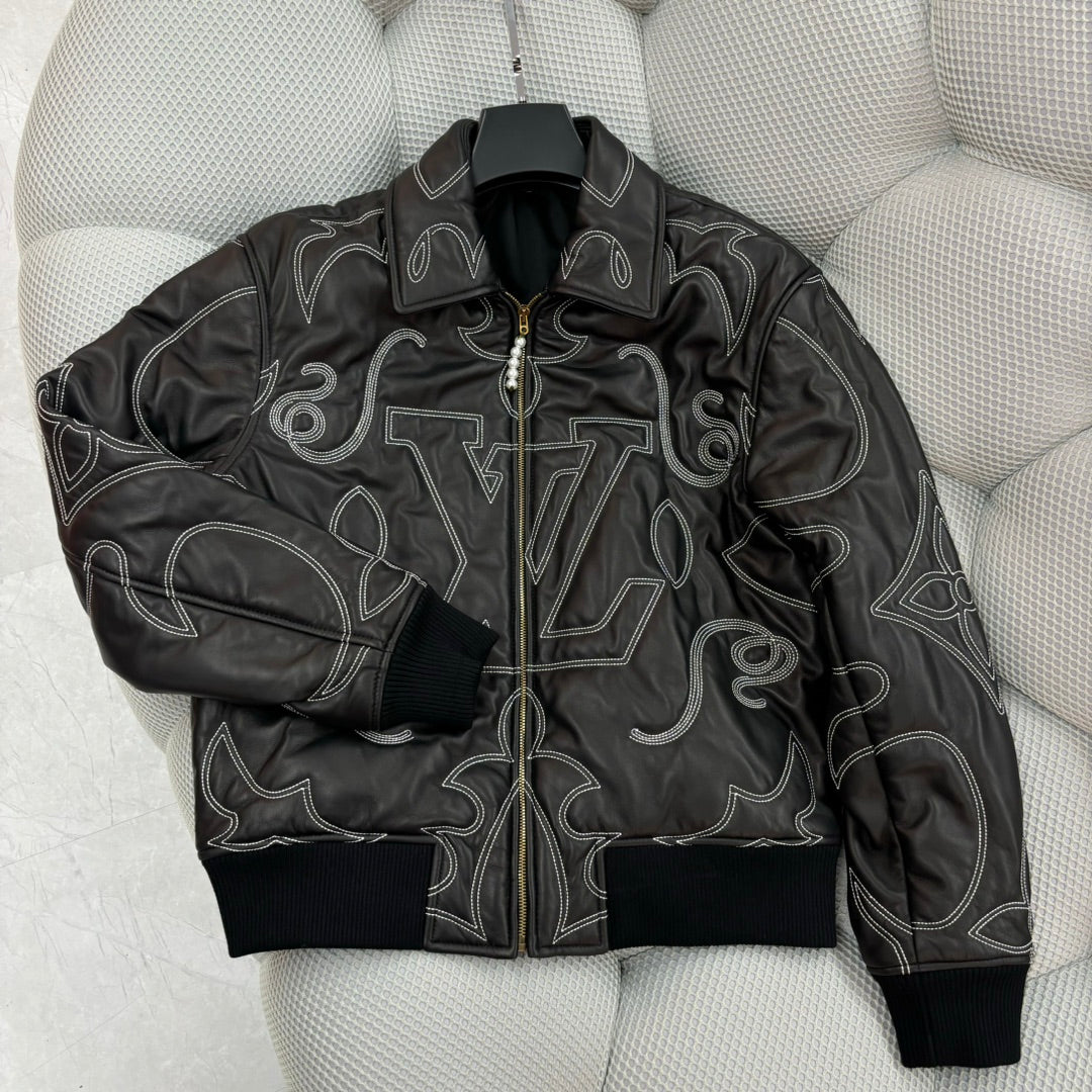 1102 New embroidered leather bomber jacket