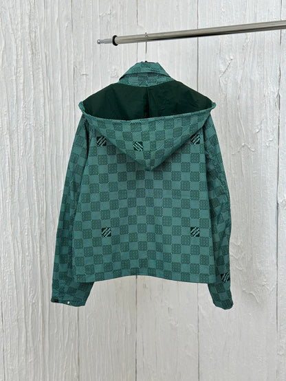 1105 New checkerboard zipper tech hooded windbreaker