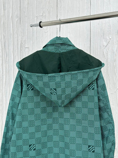 1105 New checkerboard zipper tech hooded windbreaker