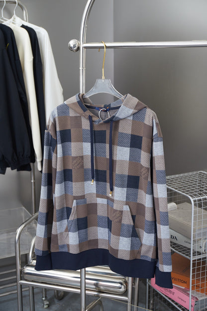 1105 New plaid jacquard knit hoodie