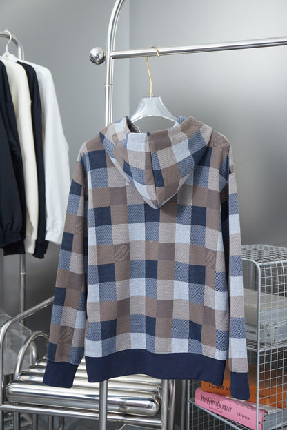 1105 New plaid jacquard knit hoodie