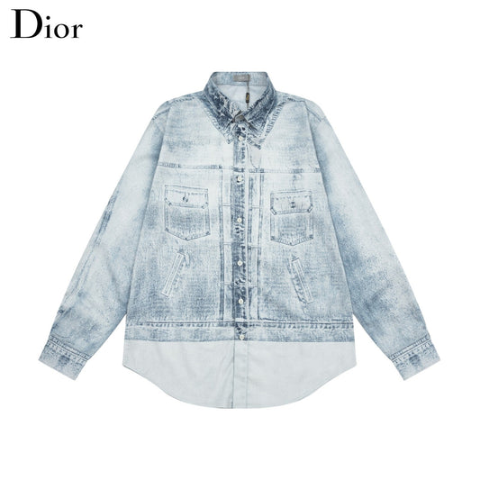 1119 New light blue to make old denim digital printed long sleeve shirt